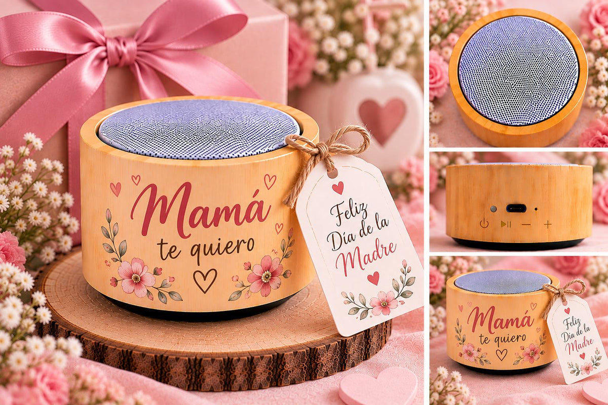 Altavoz Bluetooth de Bambú Personalizado para Mamá – Regalo Día de la Madre