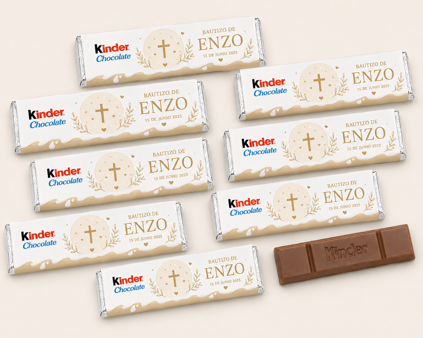 🍫 Mini Chocolatinas Kinder Personalizadas para Bautizo