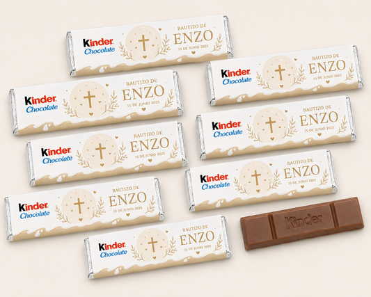 🍫 Mini Chocolatinas Kinder Personalizadas para Bautizo