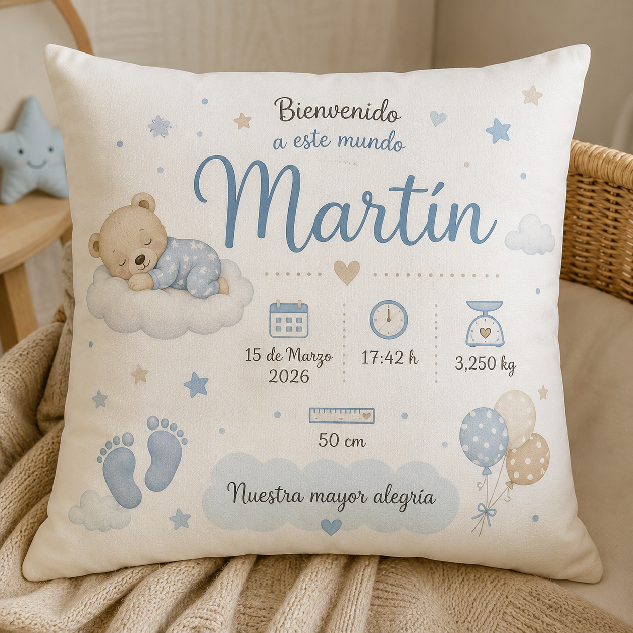 Cojín Personalizado de Nacimiento