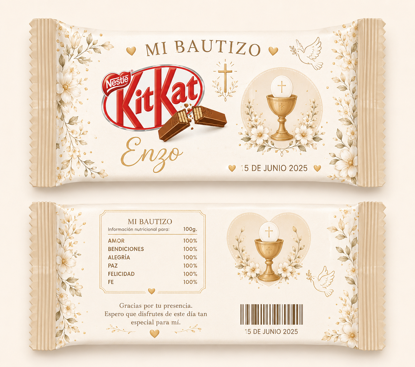 🍫 KitKat Personalizado para Bautizo