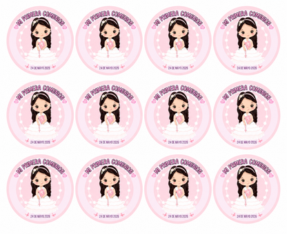 Pegatinas Redondas Personalizadas para Comunión Niño y Niña
