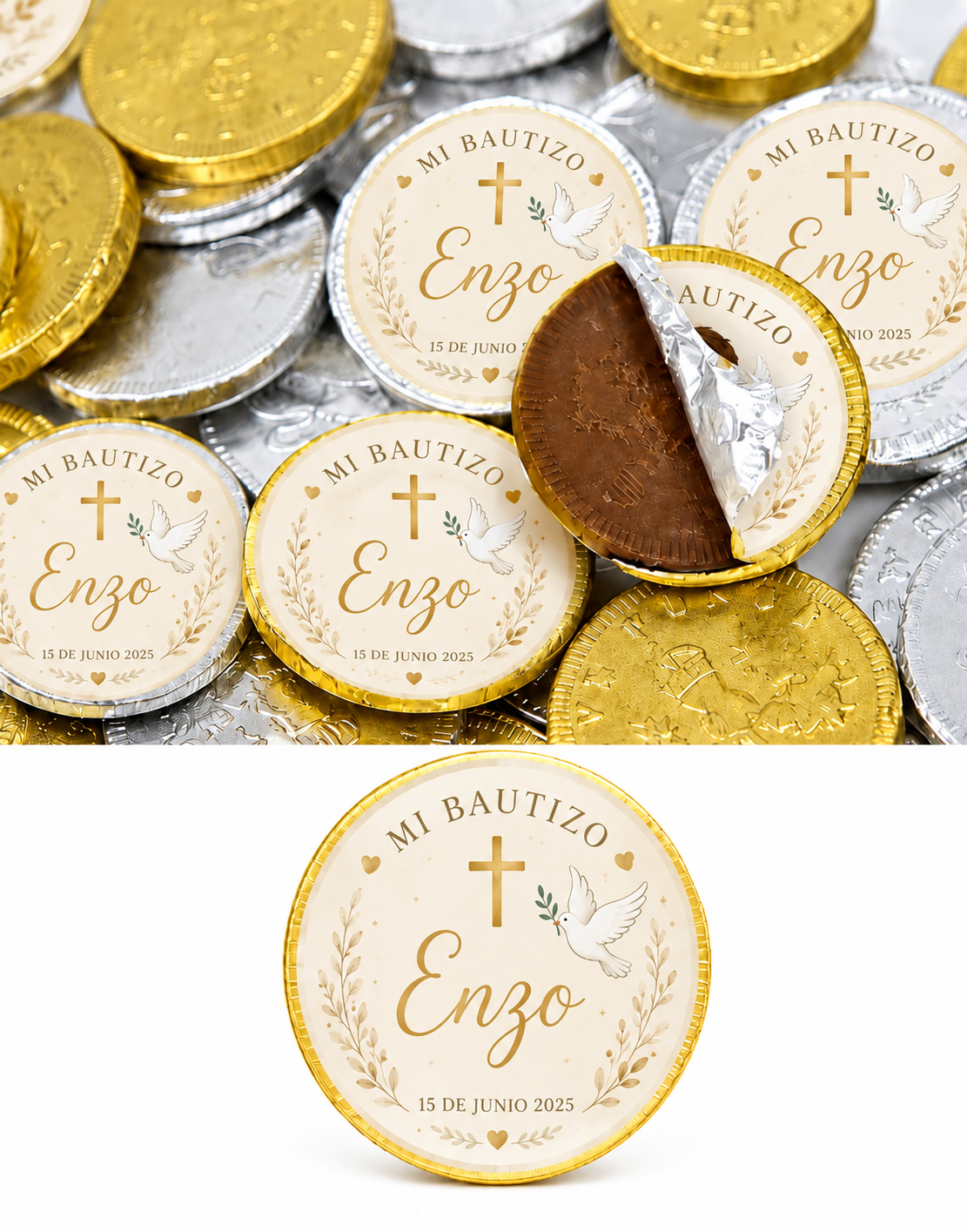 🍫 Monedas de Chocolate Personalizadas para Bautizo