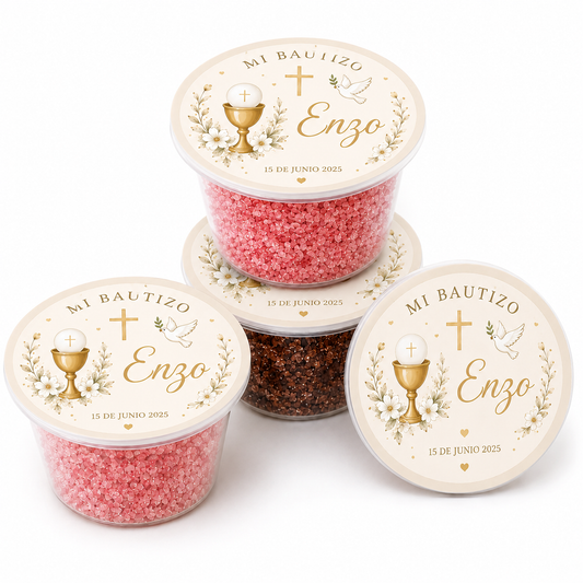 🍬 Vasito de Pica Pica Personalizado para Bautizo