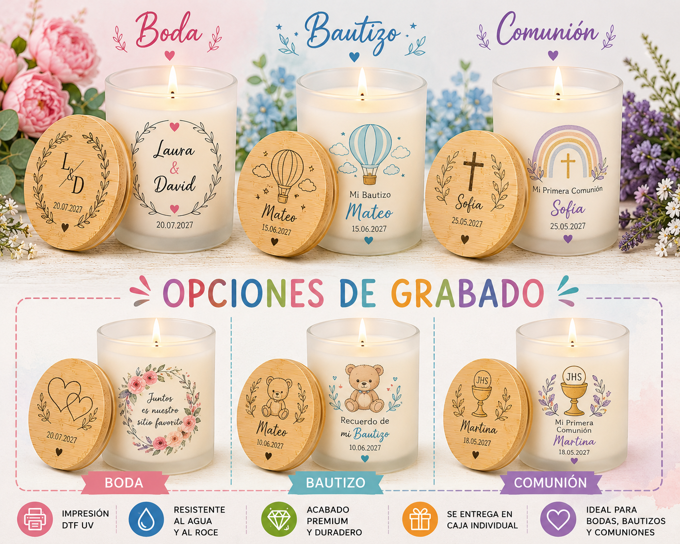 Vela aromática personalizado con DTF UV
