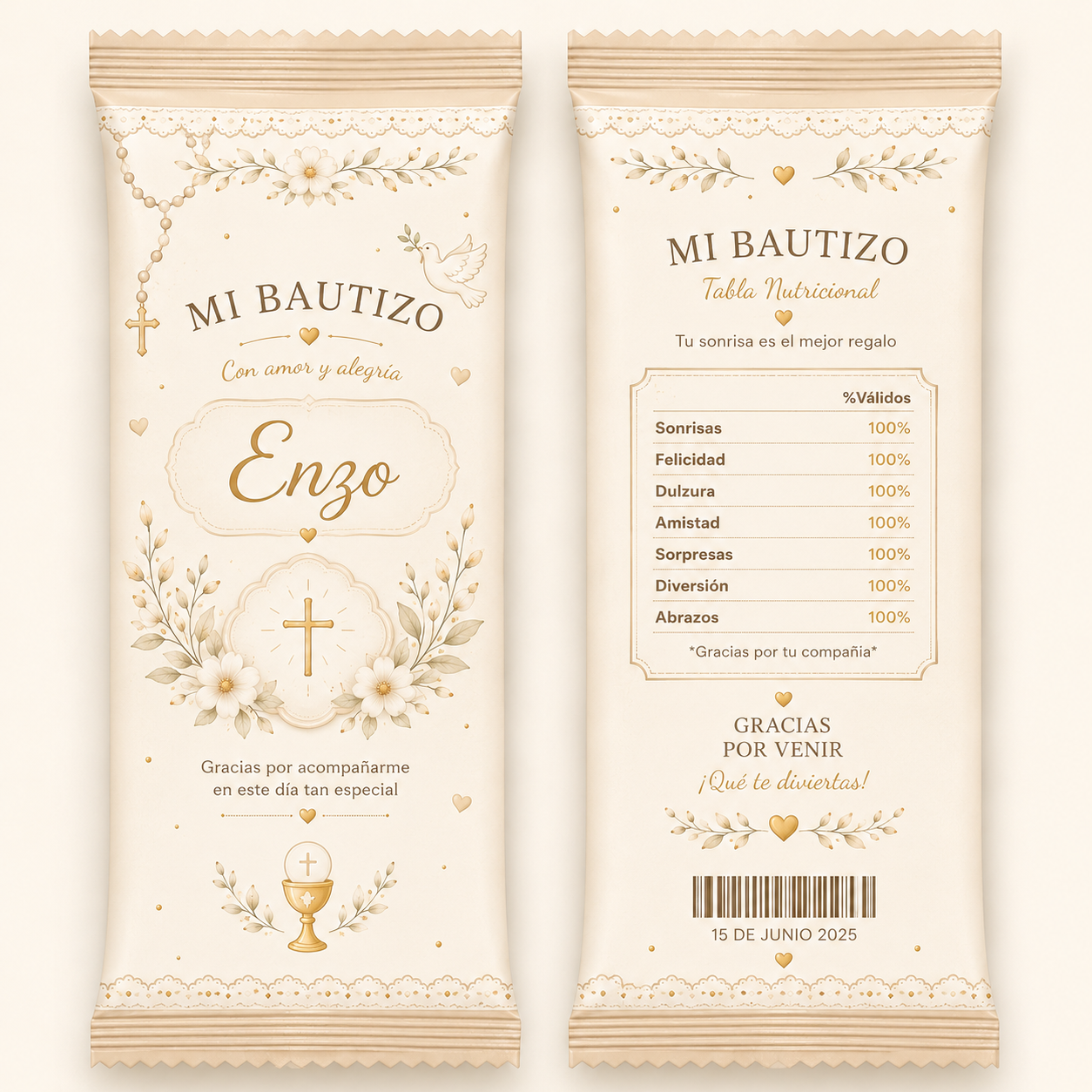 🍬 Aspitos Personalizados para Bautizo