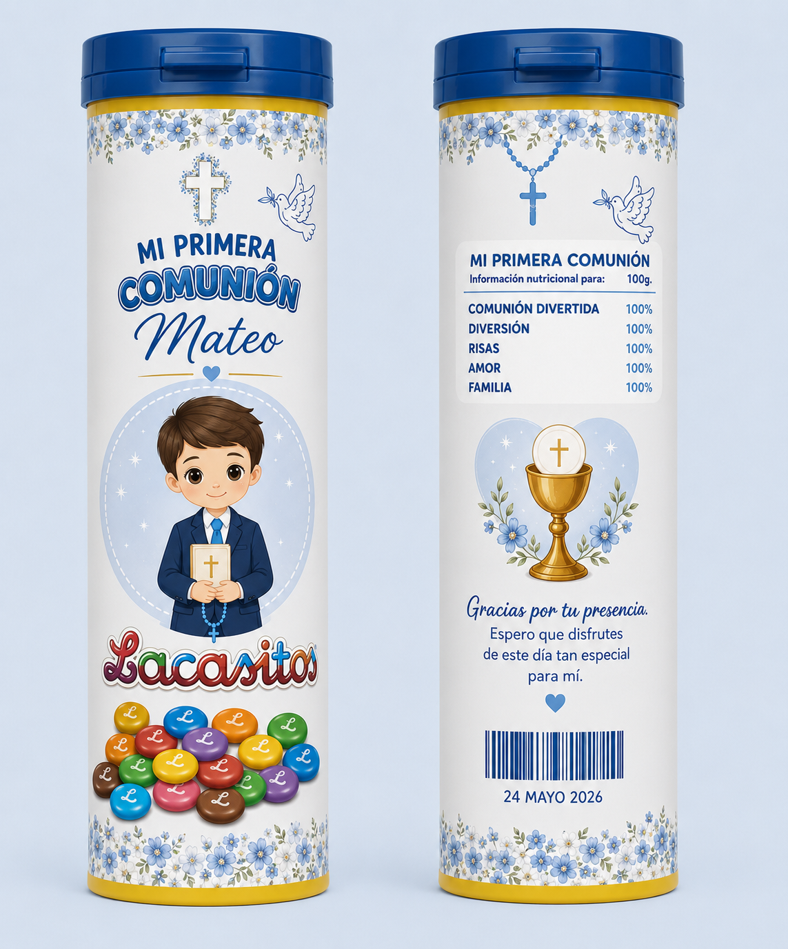 🍬 Tubo de Lacasitos Personalizado para Comunión