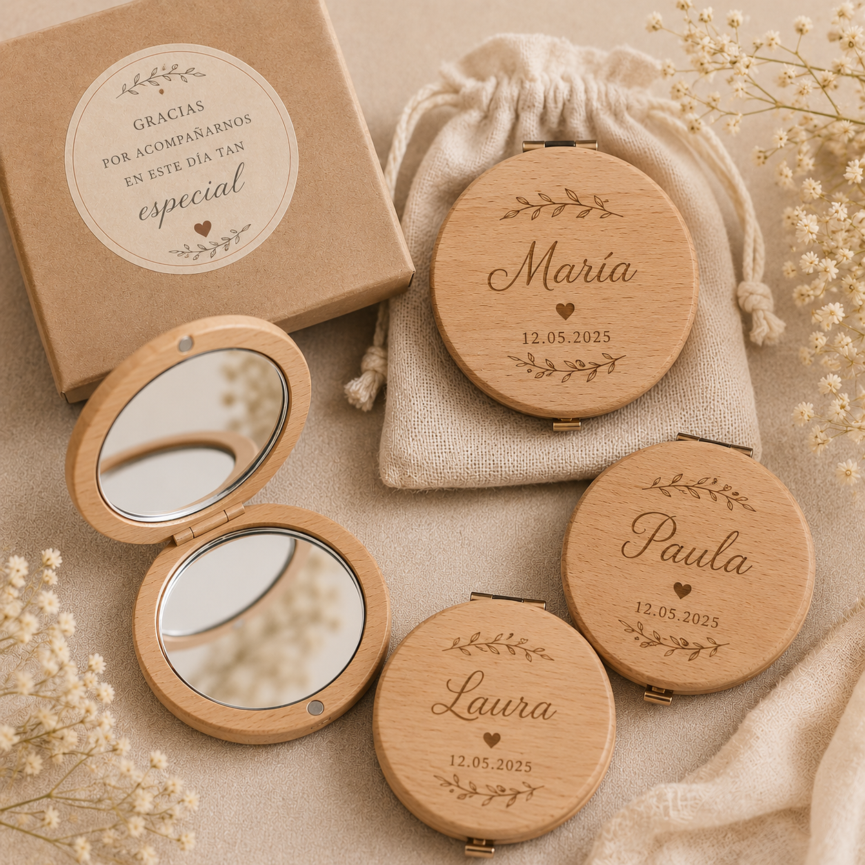 🪞 Espejo de bolsillo personalizado de madera