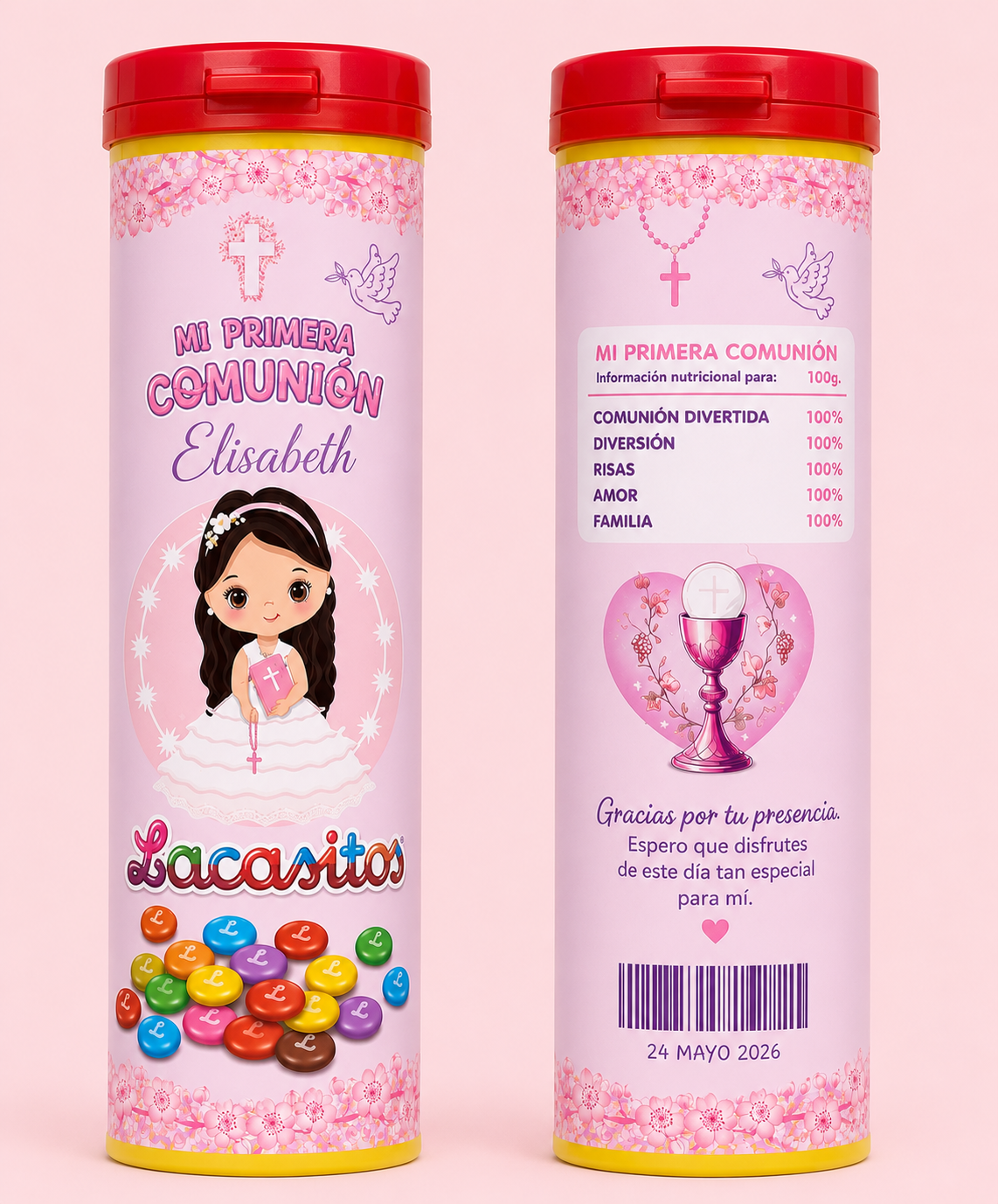 🍬 Tubo de Lacasitos Personalizado para Comunión