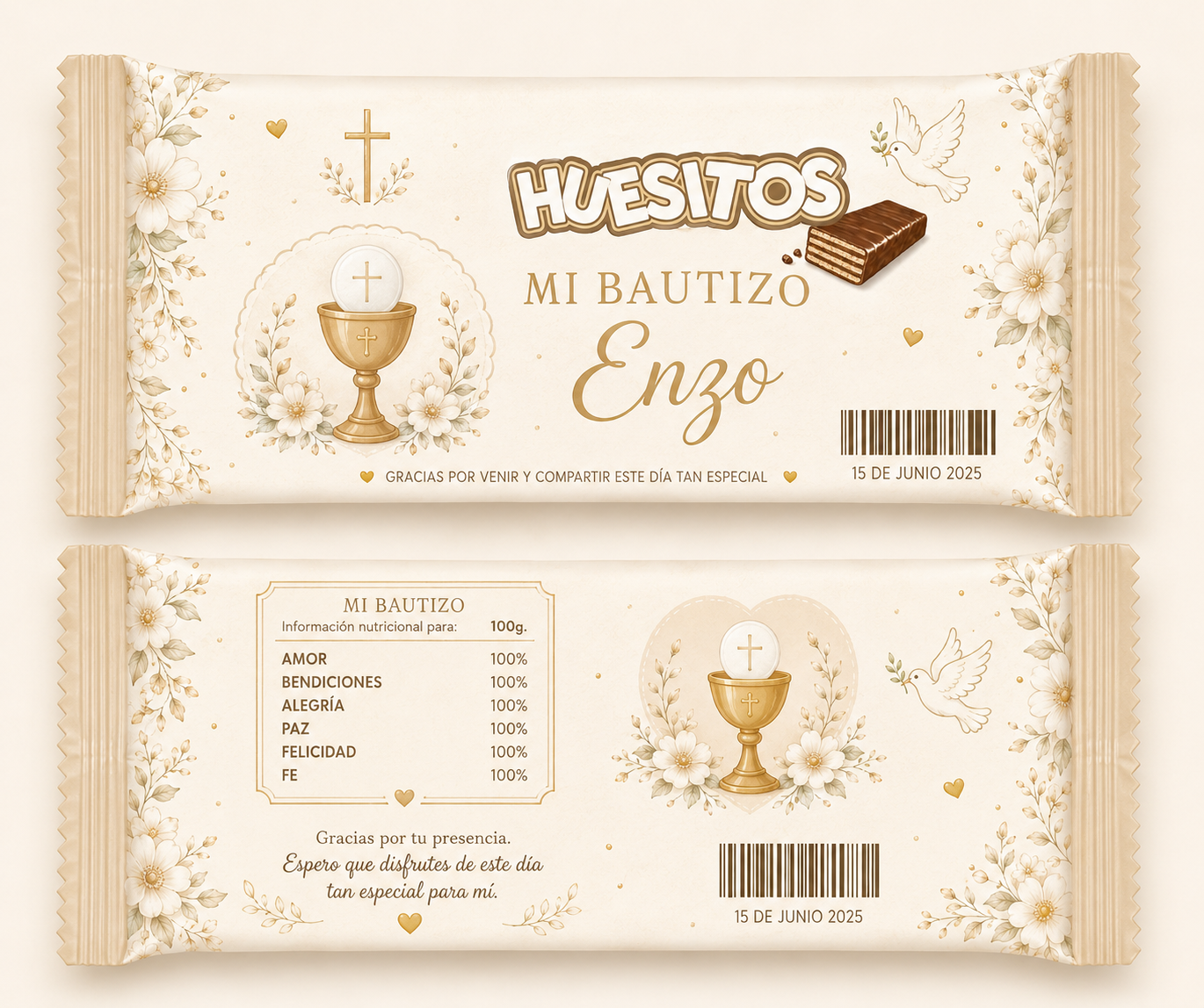 🍫 Huesitos Personalizado para Bautizo