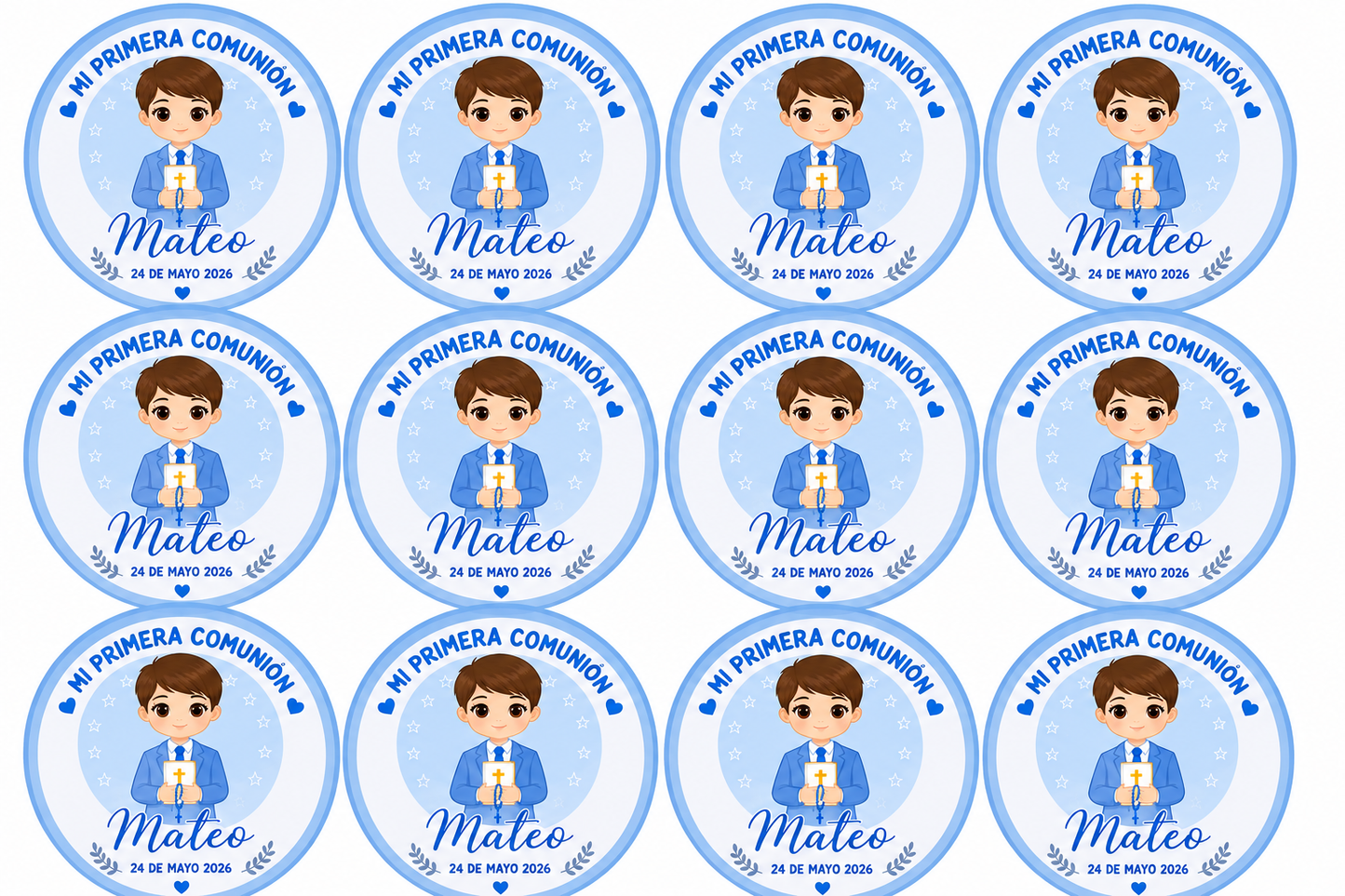 Pegatinas Redondas Personalizadas para Comunión Niño y Niña