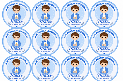 Pegatinas Redondas Personalizadas para Comunión Niño y Niña