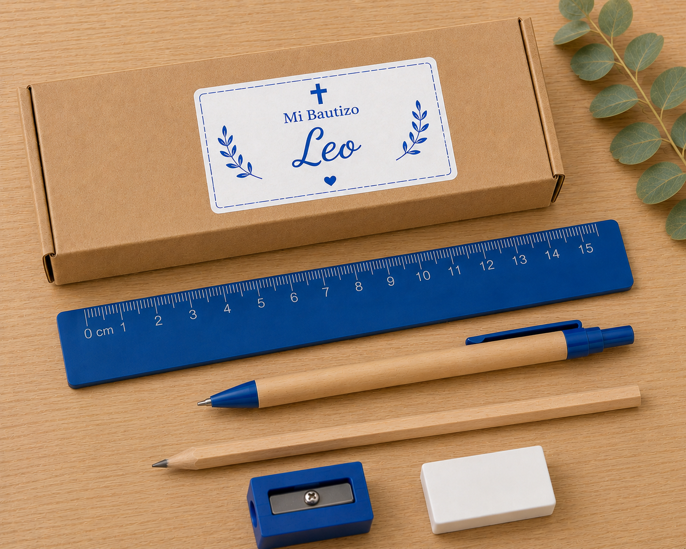 Set 5 piezas con caja con Pegatina Personalizada