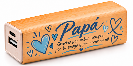 Batería Externa Power Bank de Bambú Personalizada 2600 mAh – Regalo Día del Padre