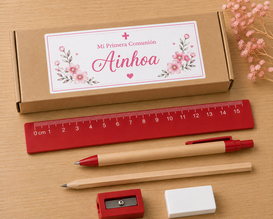 Set 5 piezas con caja con Pegatina Personalizada