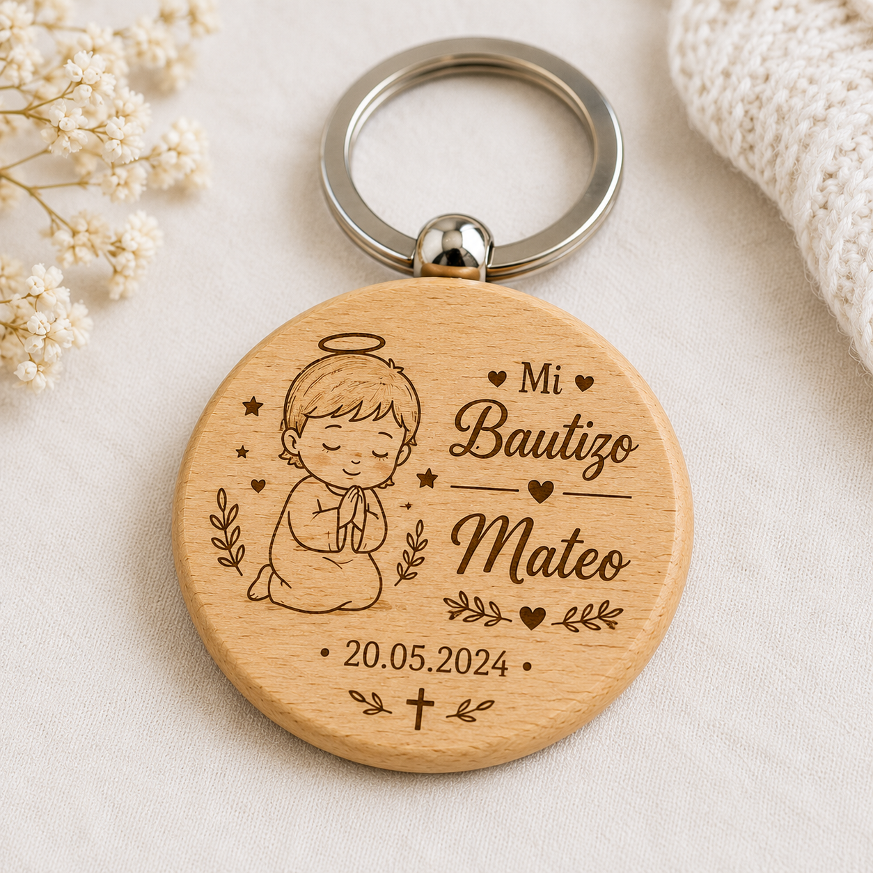 Llavero Grabado de Bautizo Personalizado para Invitados