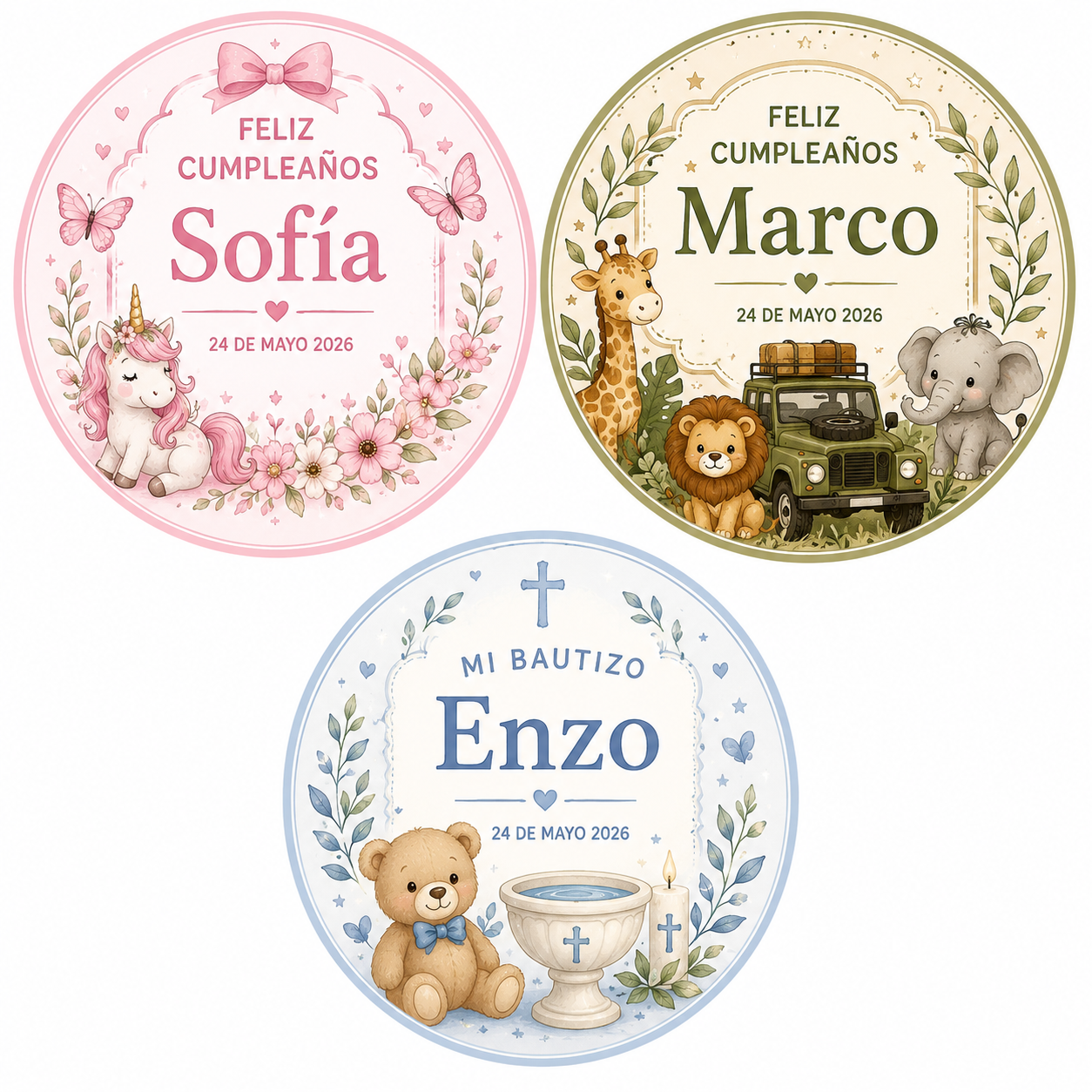 Pegatinas Personalizadas para Cumpleaños y Bautizos