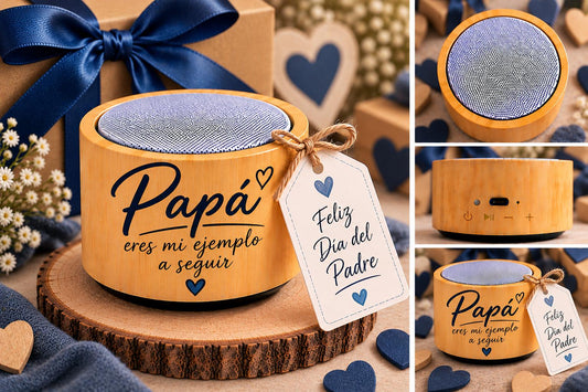 Altavoz Bluetooth de Bambú Personalizado para Papá – Regalo Día del Padre