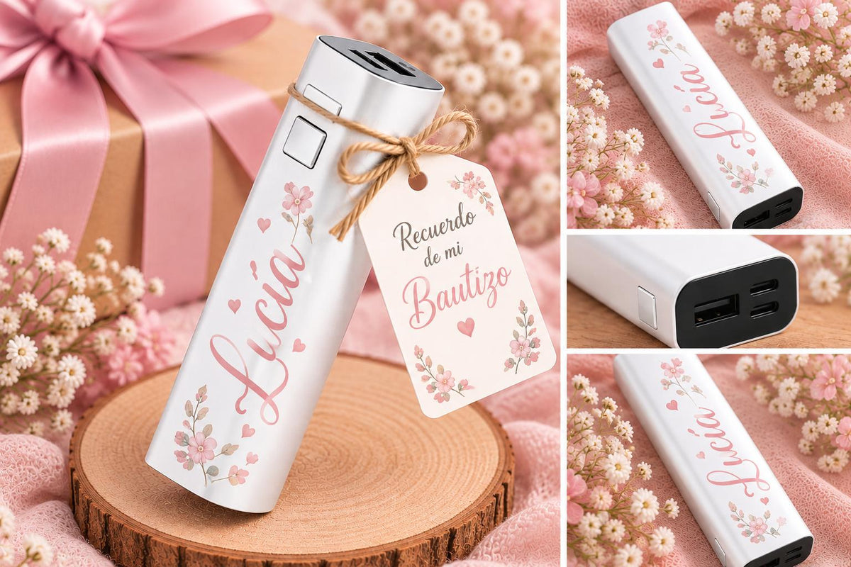 Batería Externa Power Bank Personalizada 2600 mAh – Recuerdo de Bautizo