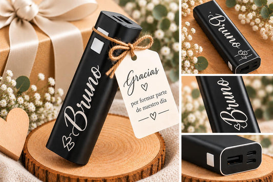 Batería Externa Power Bank Personalizada 2600 mAh – Detalle de Boda para Invitados