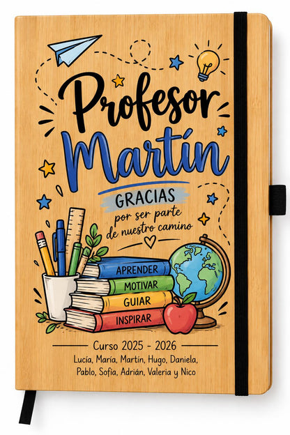 Libreta A5 de Bambú y Corcho Personalizada – Regalo para Profesores y Profesoras